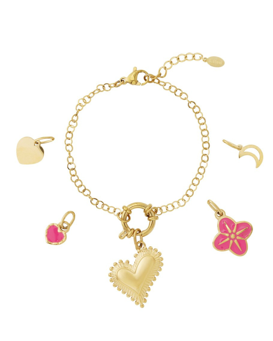 Bracciale Chunky Hearts in acciaio dorato con charm smaltato – personalizzabile