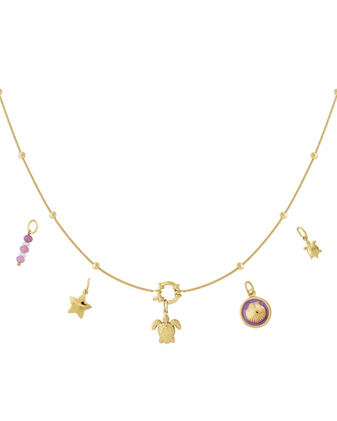 Collana Turtle Love in acciaio dorato con perle etiche – personalizzabile