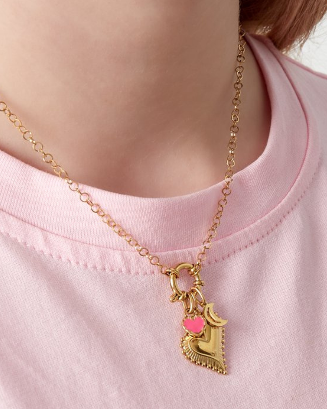 Collana Chunky Hearts in acciaio dorato con charms smaltati – personalizzabile