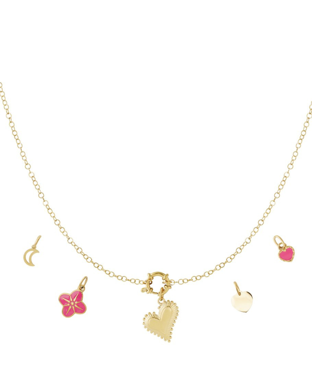 Collana Chunky Hearts in acciaio dorato con charms smaltati – personalizzabile
