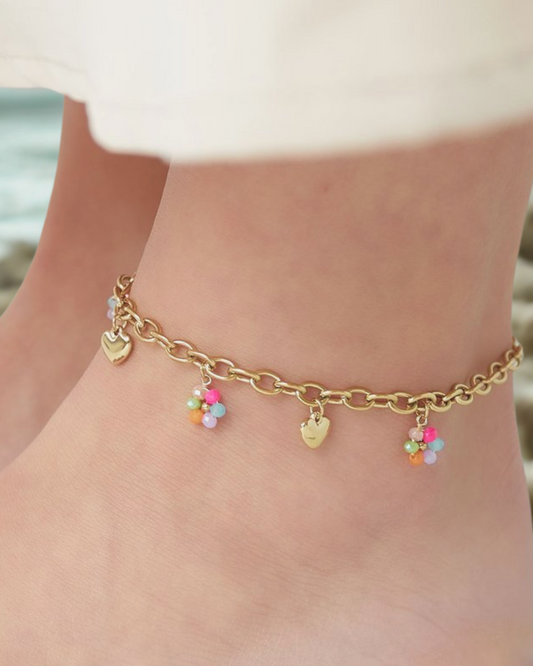 Cavigliera Fleurs in acciaio dorato con dettagli floreali