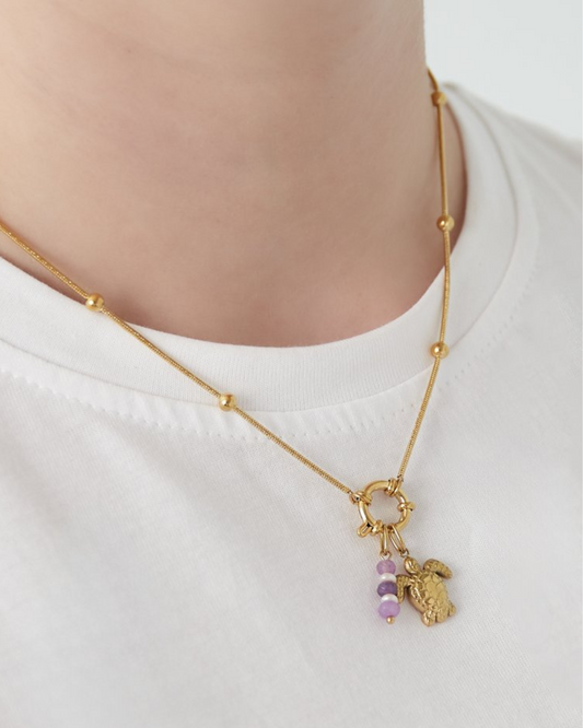 Collana Turtle Love in acciaio dorato con perle etiche – personalizzabile