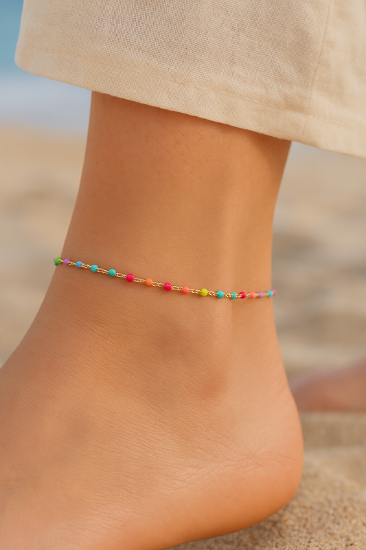 Cavigliera Rainbow in argento dorato con smalti colorati